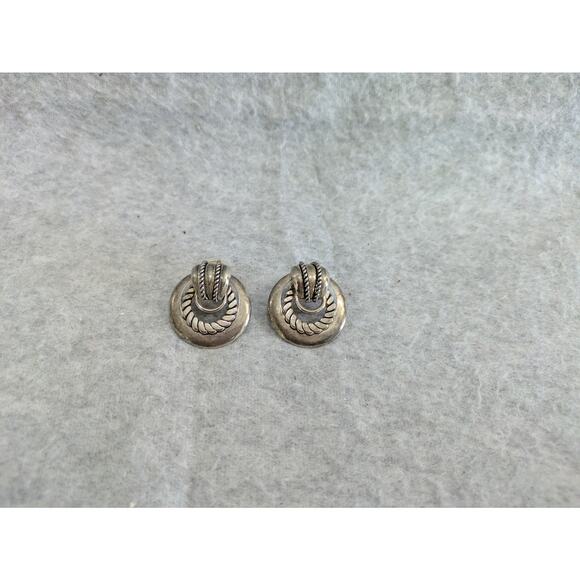 Vintage Silver Tone Premier USA Stud Earrings Circle Twisted Rope - Picture 1 of 6